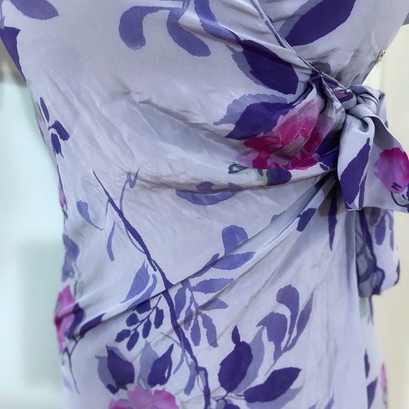 Vintage Silk Wrap Knotted Floral Purple and Pink Print Dress - Picture 5 of 8